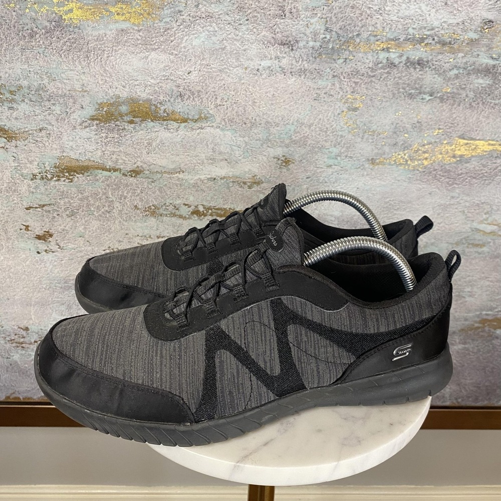 Skechers Memory Foam Shoes Womens Size 11 Black Knit Walking Sneakers SN 23659